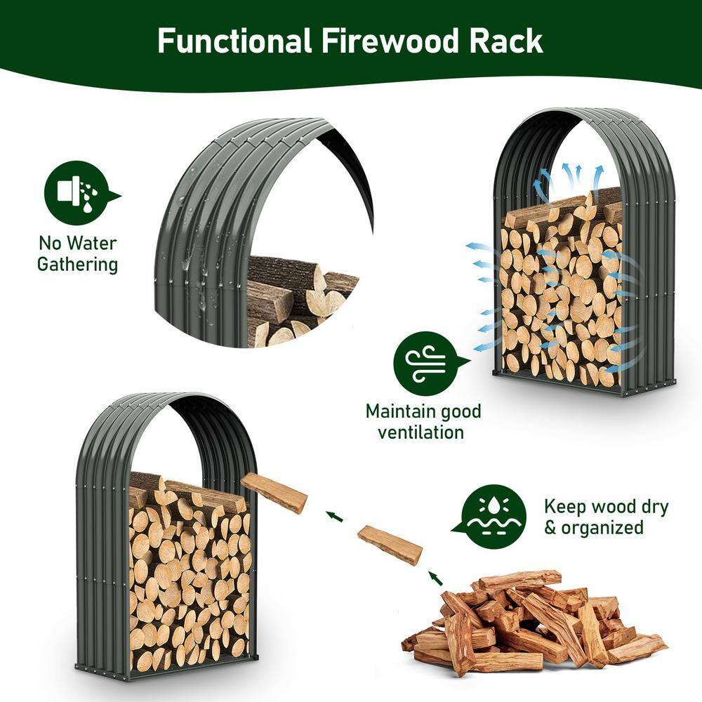 TRAMULL Heavy Duty Log Holder Galvanized Steel Firewood Storage with Assembly Kit