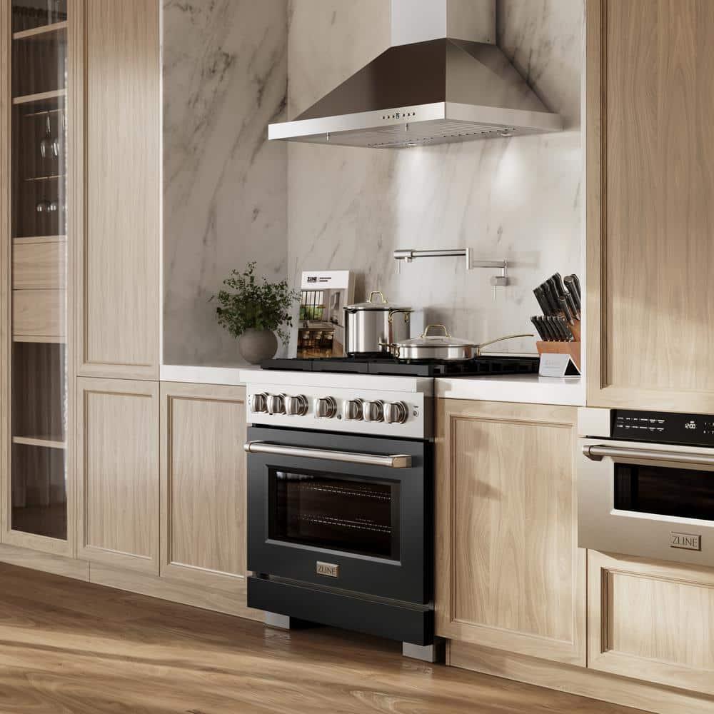 ZLINE 36 in. 5.2 cu. ft. Paramount Gas Range W/ 6 Burner Cooktop & Convection Gas Oven in Stainless Steel W/ Black Matte Door (SGR-BLM-36)