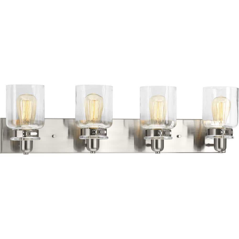 Progress Lighting Calhoun 4-Light Bath Vanity, Brushed Nickel, Clear Glass Shade