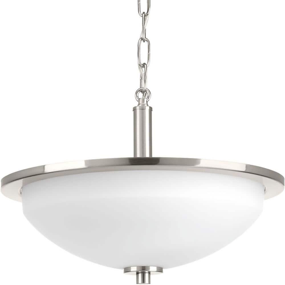 Progress Lighting Replay 2-Light Semi-Flush Ceiling Light, Brushed Nickel, White Glass Shade