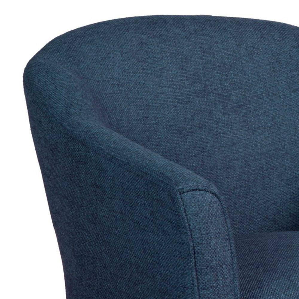 Fabric Upholstered Wooden Accent Chair with Curved Back in Blue and Brown
