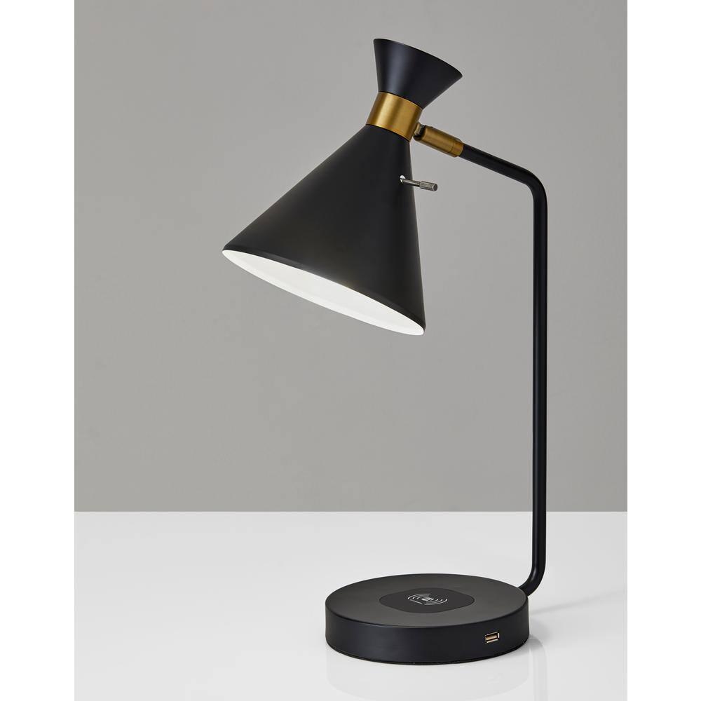 19" Wireless Charging Table Lamp Matte Black - Adesso: ETL Listed, Metal Shade, No Assembly Required