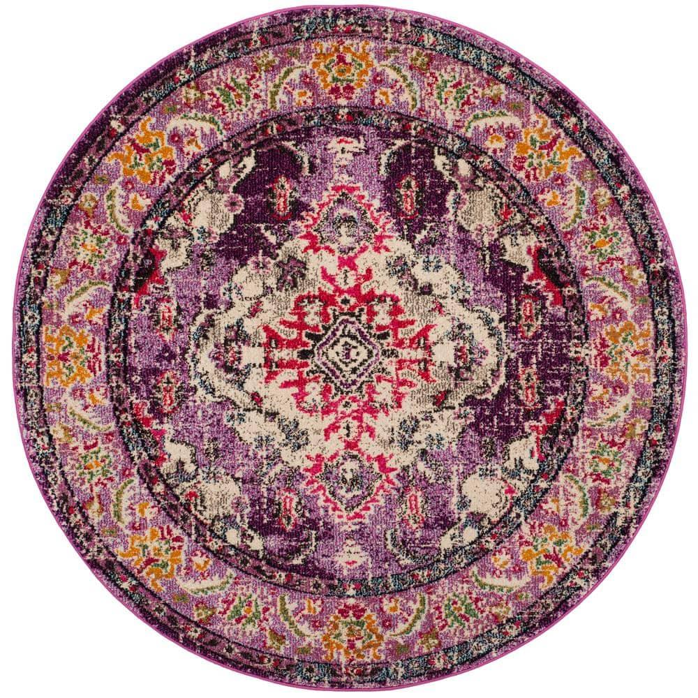 Monaco MNC243 Power Loomed Indoor Area Rug - Violet/Fuchsia - 5' Round - Safavieh