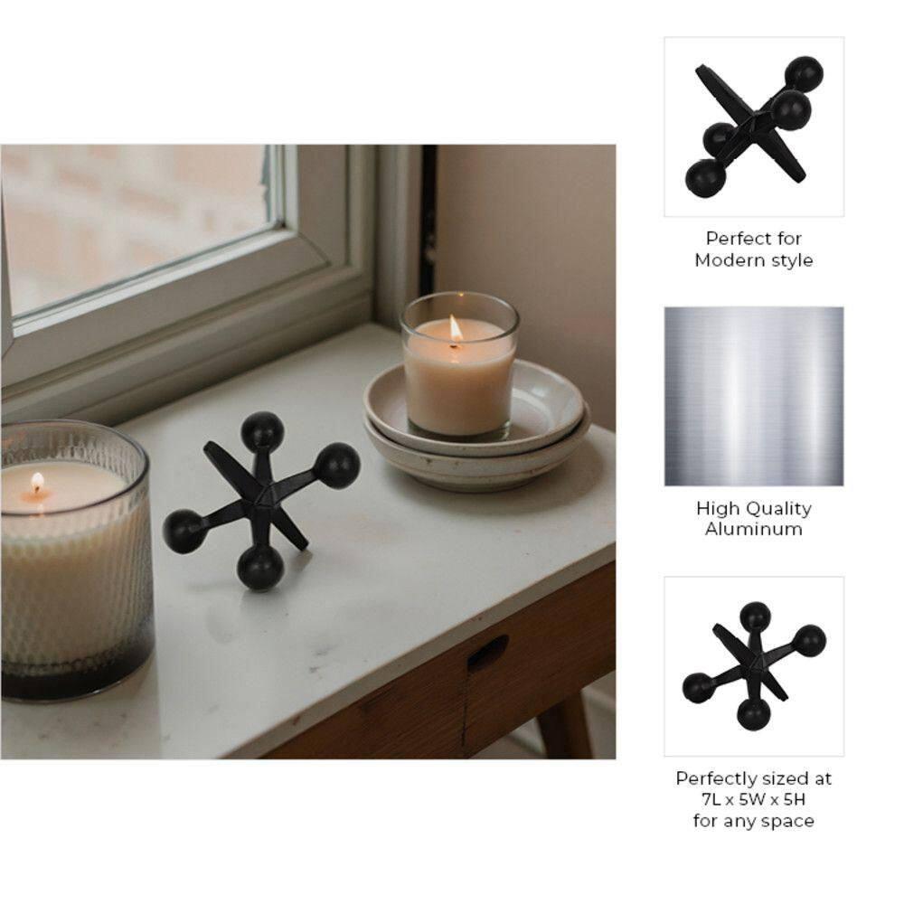 Sagebrook Home Creative Metal Jacks Sculpture for Room, Bedroom or Office Decor, Aluminum, Black 7 L x 5 W x 5 H Inches
