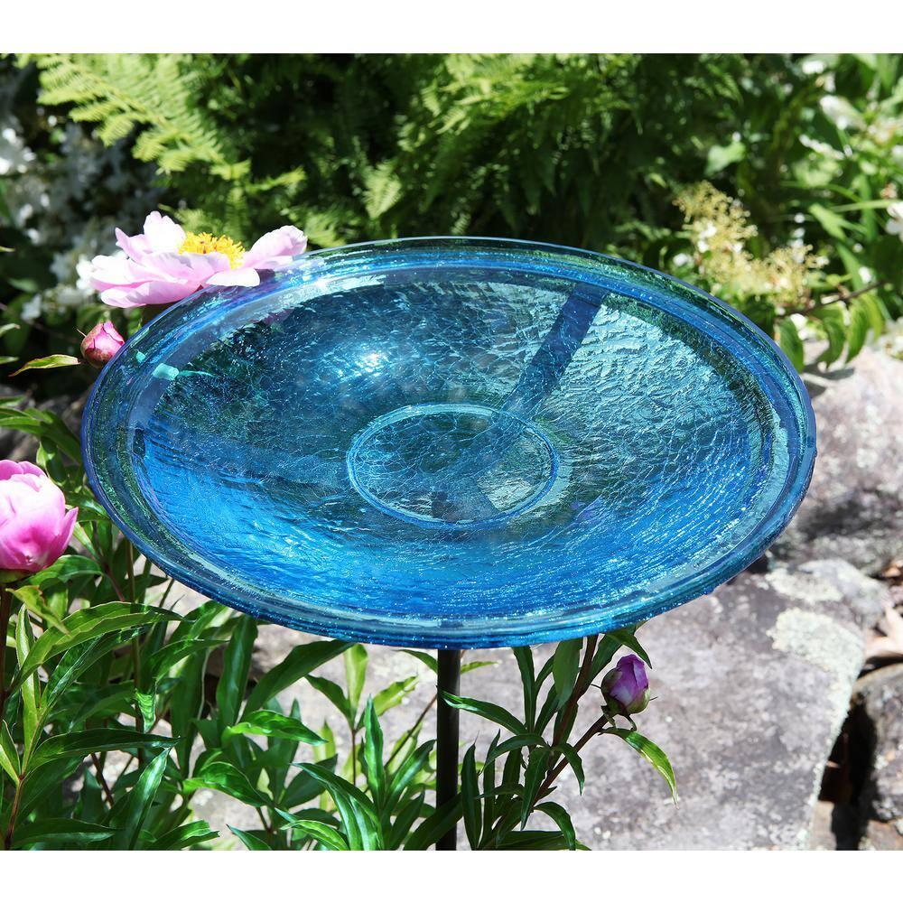 Winston Porter Crackle Glass Birdbath Bowl with Stake, 14-in
