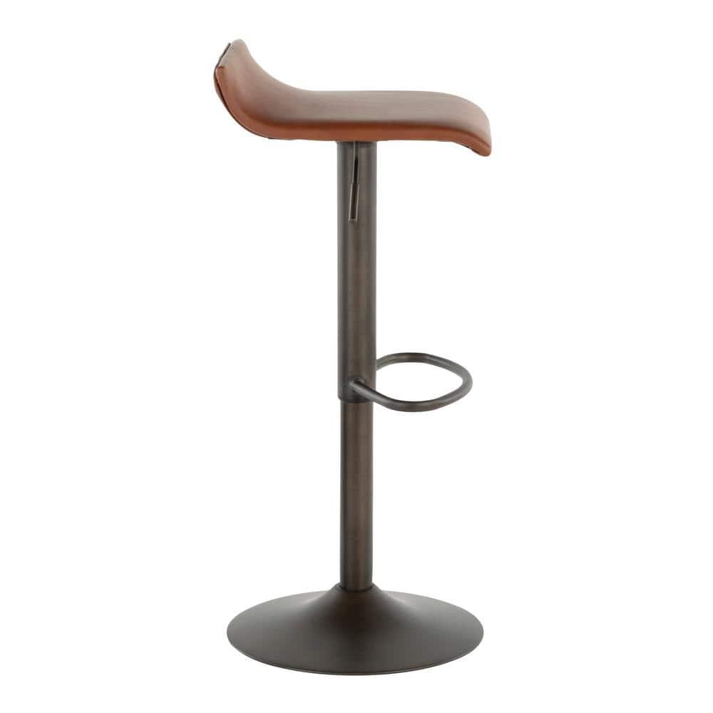 Contemporary Swivel Adjustable Brown Leather Bar Stool