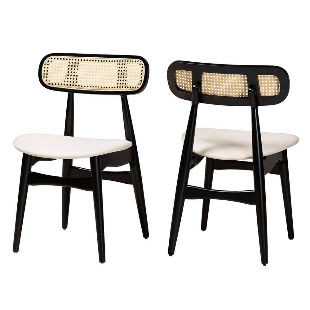 Bayou Breeze Set of 2 Black Wood Dining Chairs with Rattan Backrest (Set of 2)