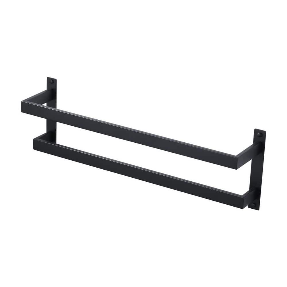 2-Tier Stainless Steel Wall Mounted Square Towel Rack With Concealed Mounting Hardware Staggered Two Rod Towel Rack