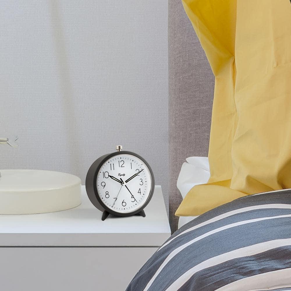 Equity 20091 5-Inch Silent Sweeping Quartz Metal Alarm Clock, Dark Gray