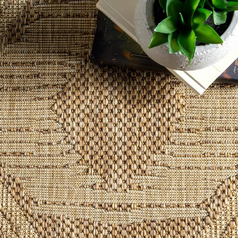 nuLOOM 4' x 5' Outdoor Geometric Area Rug, Stain Resistant, Weather Resistant, High Traffic, Patio, Balcony, Outside, Ranya Light Brown