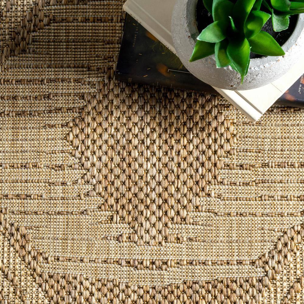 nuLOOM 4' x 6' Outdoor Geometric Area Rug, Stain Resistant, Weather Resistant, High Traffic, Patio, Balcony, Outside, Ranya Light Brown