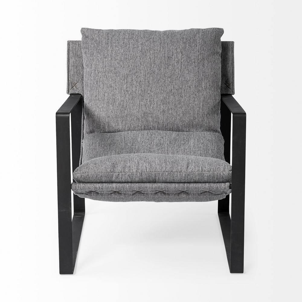 Gray Fabric and Black Iron Slipper Accent Chair