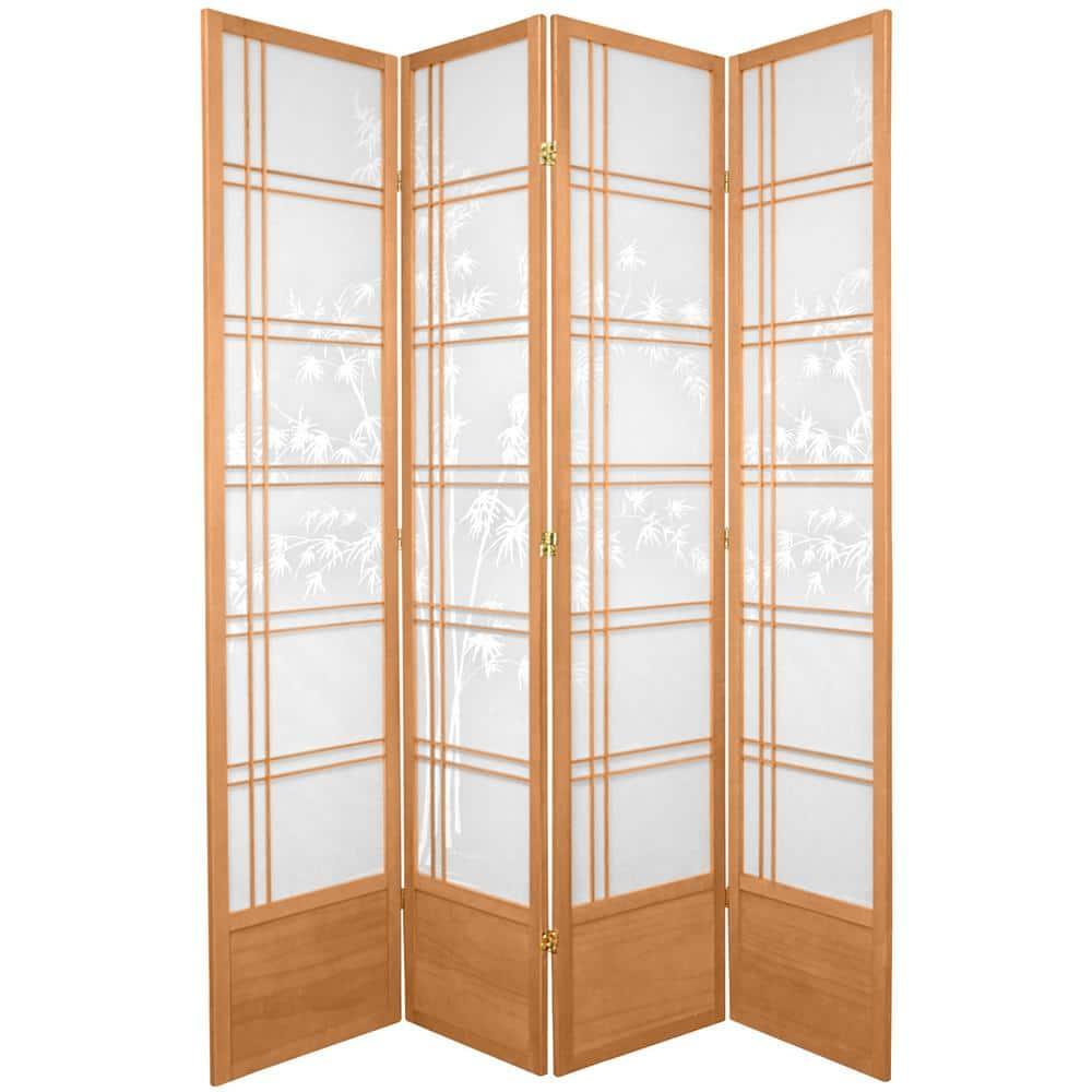 Oriental Furniture 7 Ft Tall Double Cross Bamboo Tree Shoji Screen, natural, 4 panel
