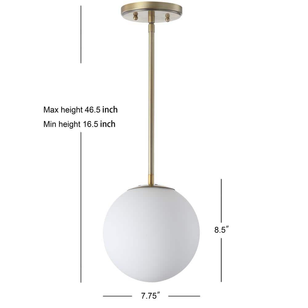 Bleecker 7.75" Metal/Glass Globe LED Pendant, White/Brass