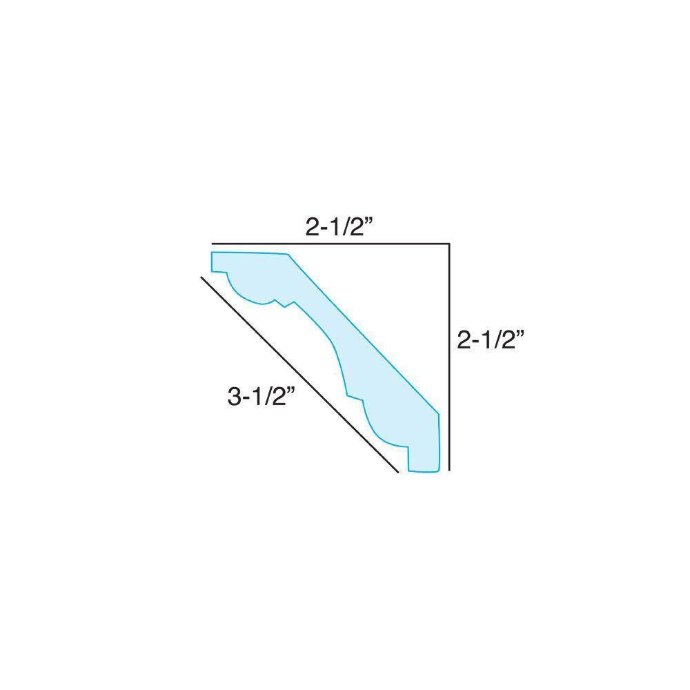 2-1/2 in x 2-1/2 in x 6 in Long Plain Recycled Polystyrene Crown Moulding Sample