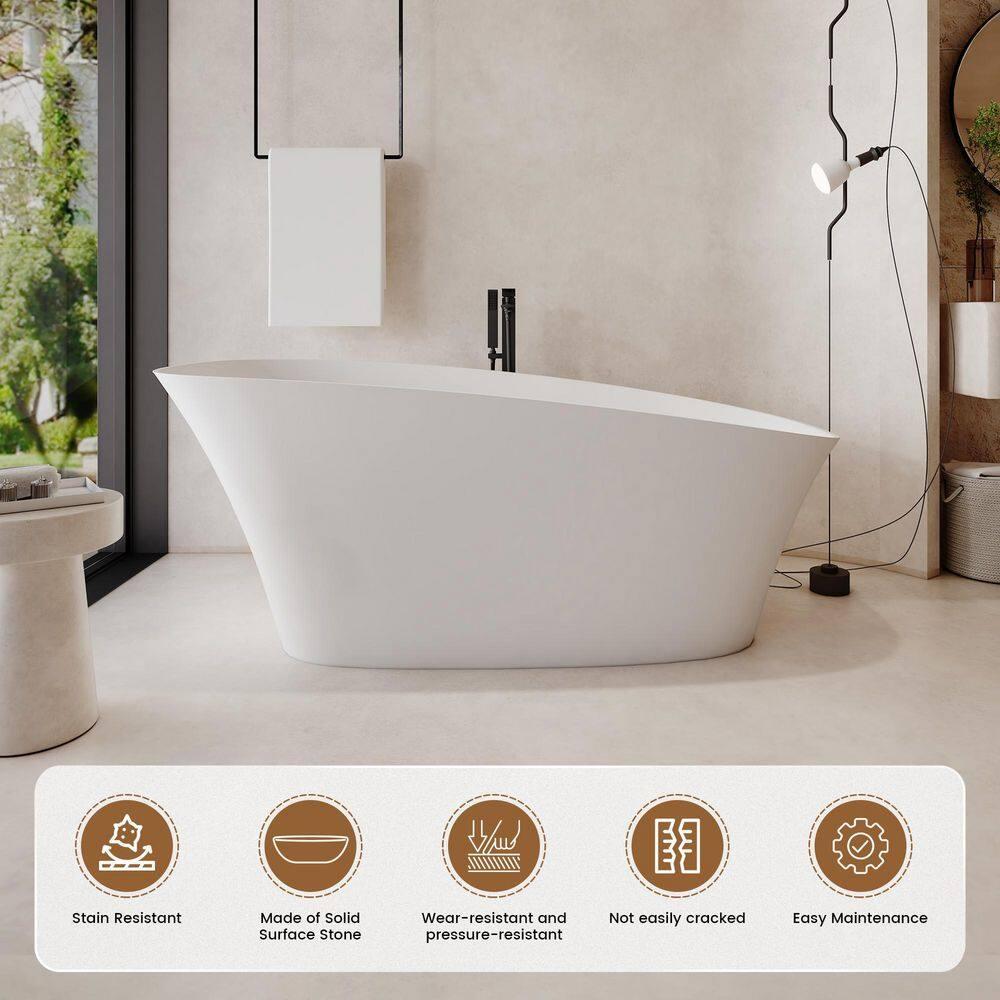 63" Matte White Solid Surface Freestanding Slipper Bathtub