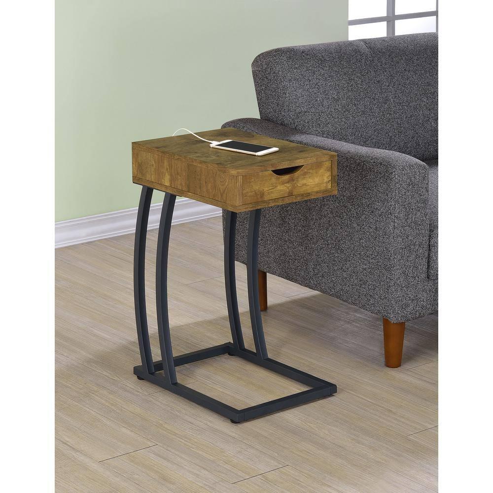 SQFHV Contemporary Wood End Table w/ 2 Power Outlets & USB Ports in Nutmeg