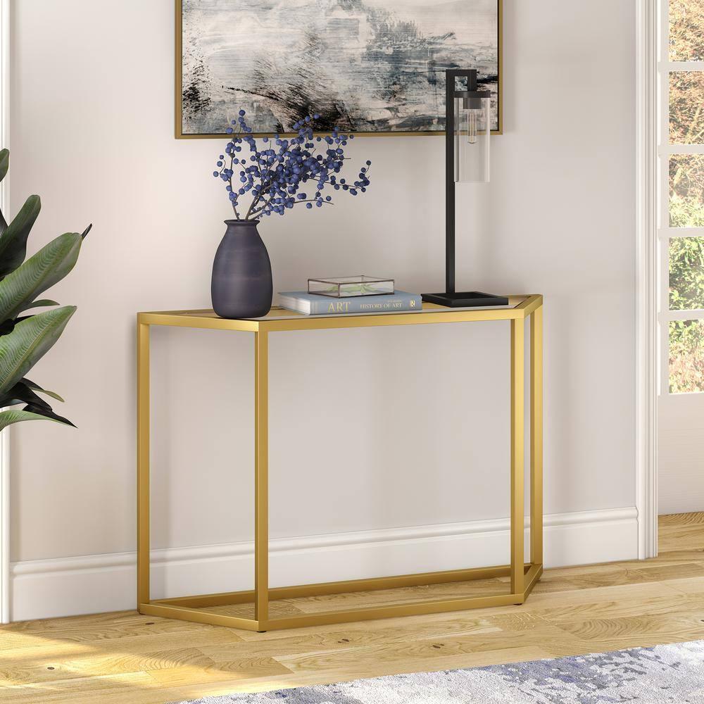 Evelyn&Zoe Levi 44" Wide Trapezoid Console Table, Brass