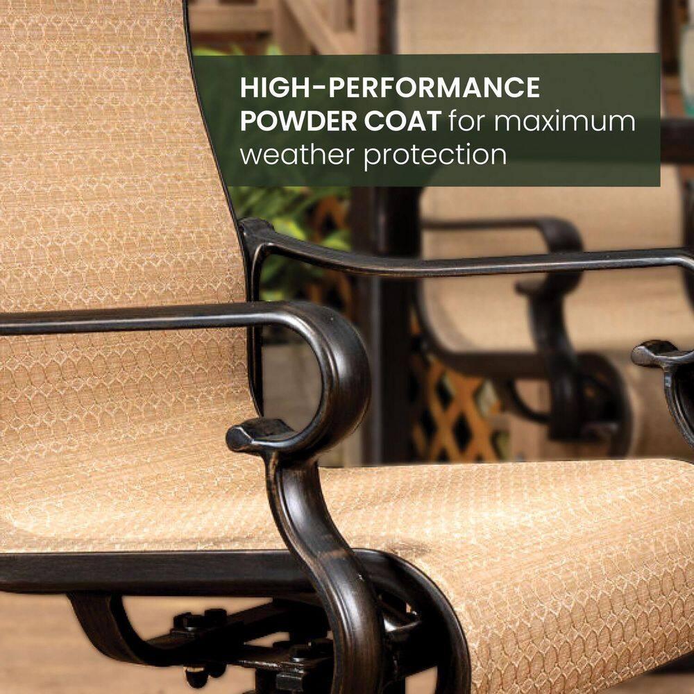 Hanover Brigantine Juego de Comedor Moderno para Exteriores de 7 Piezas / 4 Sillas con Cabestrillo, 2 Balancines Giratorios / Mesa con Tapa de 40'' x 70'' / Clima, Xido, Resistente a UV / Bronceado / BRIGDN7PCSW-2