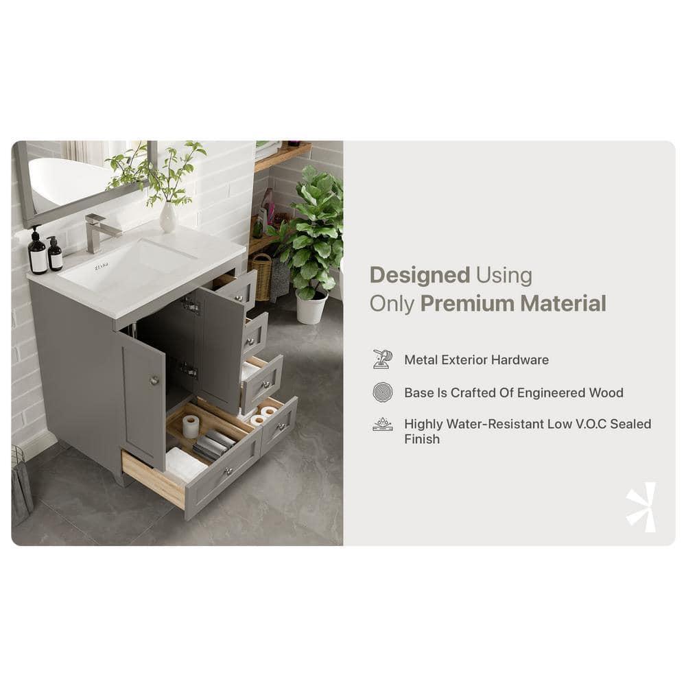 Eviva Happy 30" x 18" Transitional Gray Bathroom Vanity with White Carrara Marble Countertop