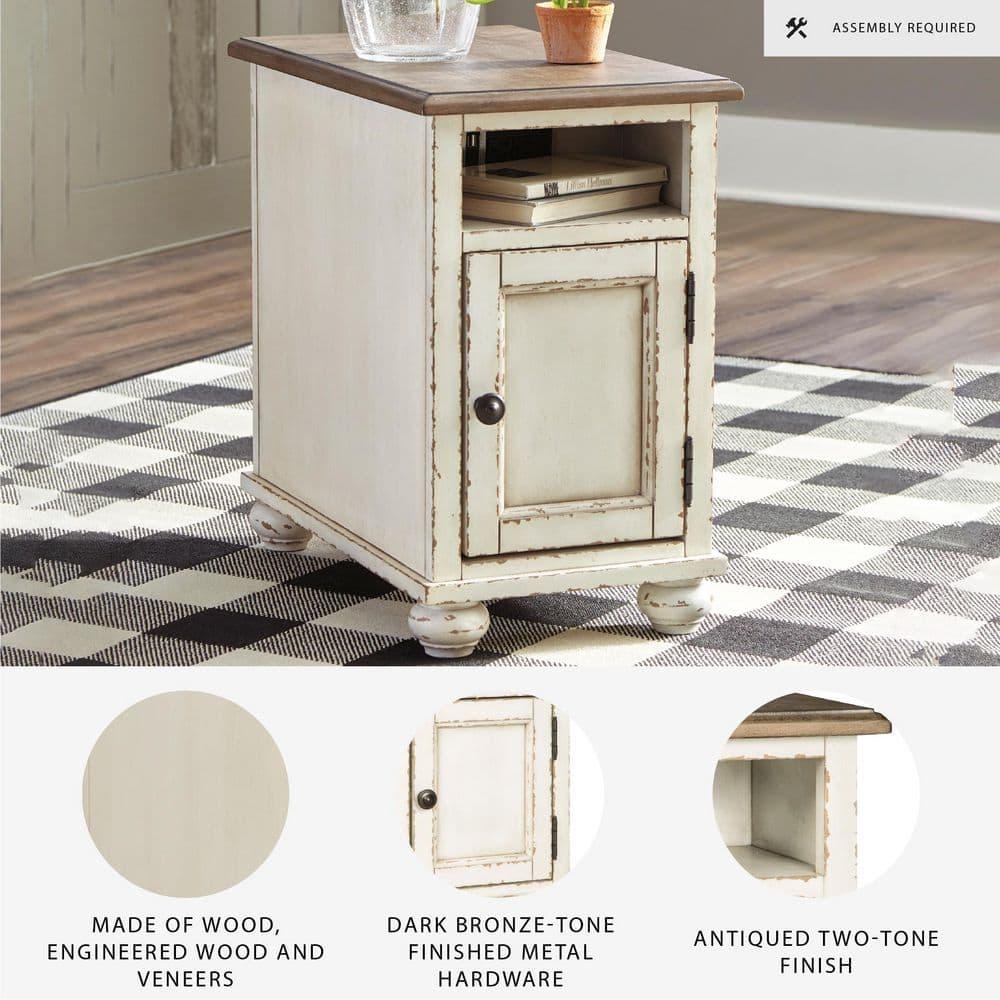 Realyn Chairside End Table White/Brown - Signature Design by Ashley: Cottage Style, Power Outlets, USB Ports