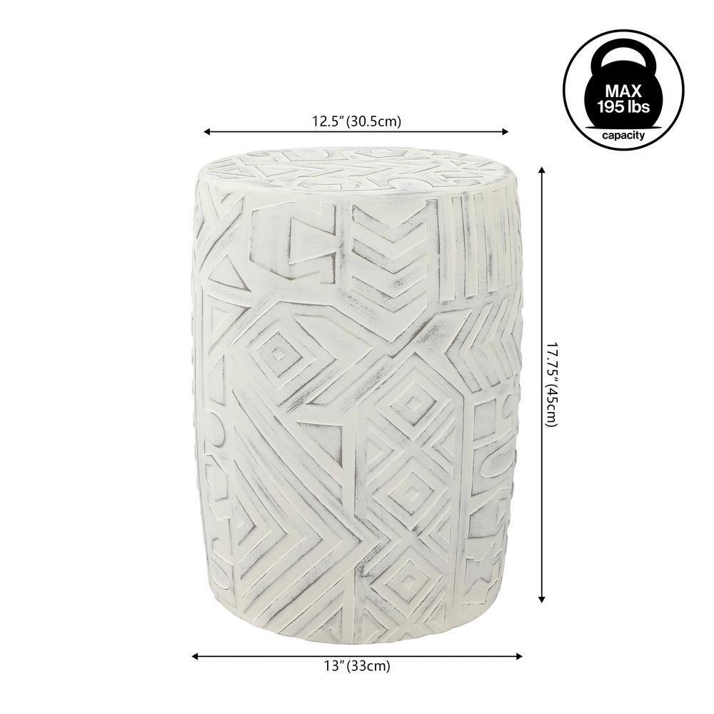 JONATHAN Y Rafi 17.75" Transitional Bohemian Geometric Drum Garden Stool, Cream