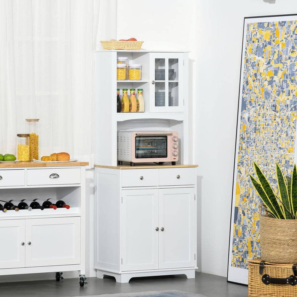 Lark Manor™ HOMCOM Freestanding 67" Kitchen Buffet With Hutch, Pantry Cabinet With Microwave Stand, Adjustable Shelf, 2 Drawers, Cupboard, White