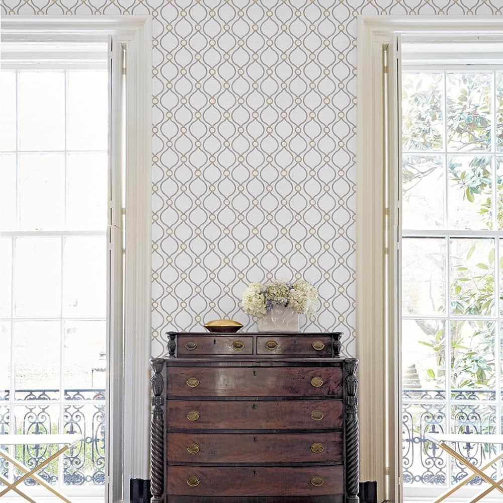 Surface Style - Peel and Stick Wallpaper, Geometric Wallpaper for Bedroom, Powder Room, Kitchen, Self Adhesive, Vinyl, 30.75 Sq Ft Coverage (Curveball Collection, Platinum)