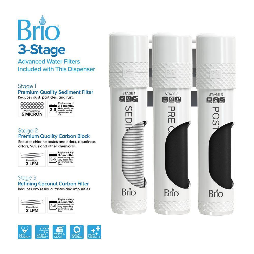 Brio 3-Stage Filtration Water Countertop Dispenser Tri-Temp Digital, Connects to your water line, Height 19.3"