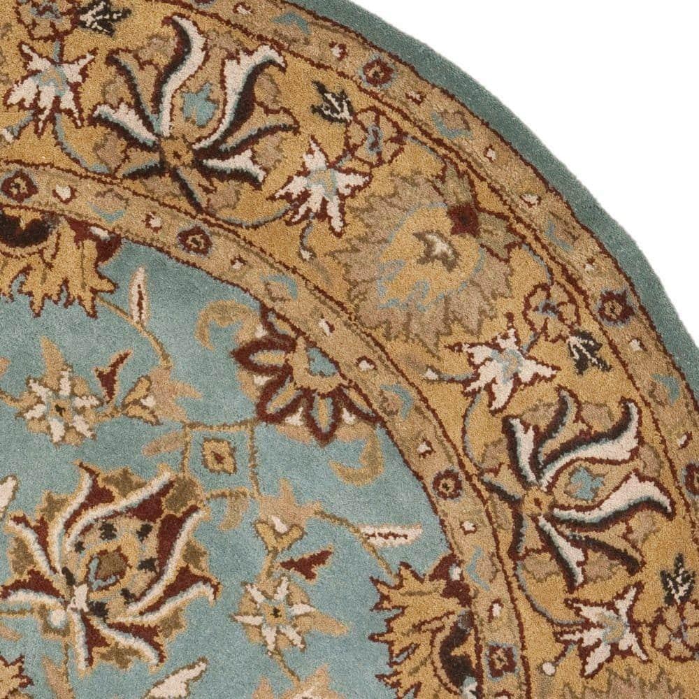 SAFAVIEH Heritage Collection Area Rug - 6' Round, Blue & Gold, Handmade Traditional Oriental Wool, Ideal for High Traffic Areas in Living Room, Bedroom (HG958A)