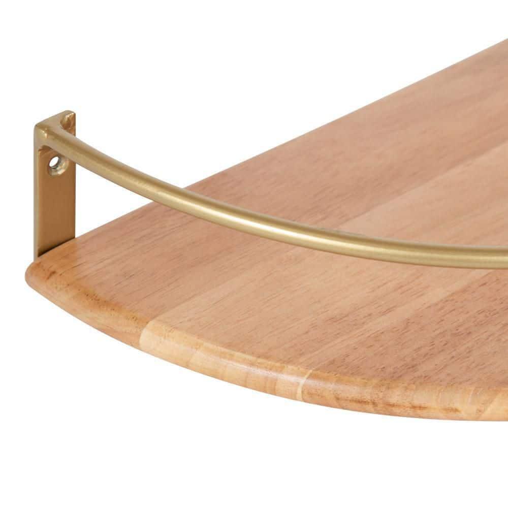 Kate and Laurel Camryn Half Circle Wood Floating Shelf, 2 Piece, Natural and Gold