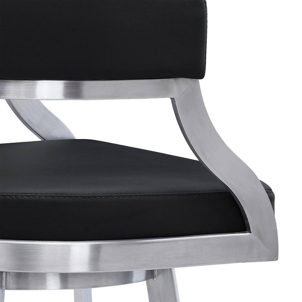 Dione 30" Seat Height Swivel Black Faux Leather and Brushed Stainless Steel Bar Stool for Kitchen Island Counter