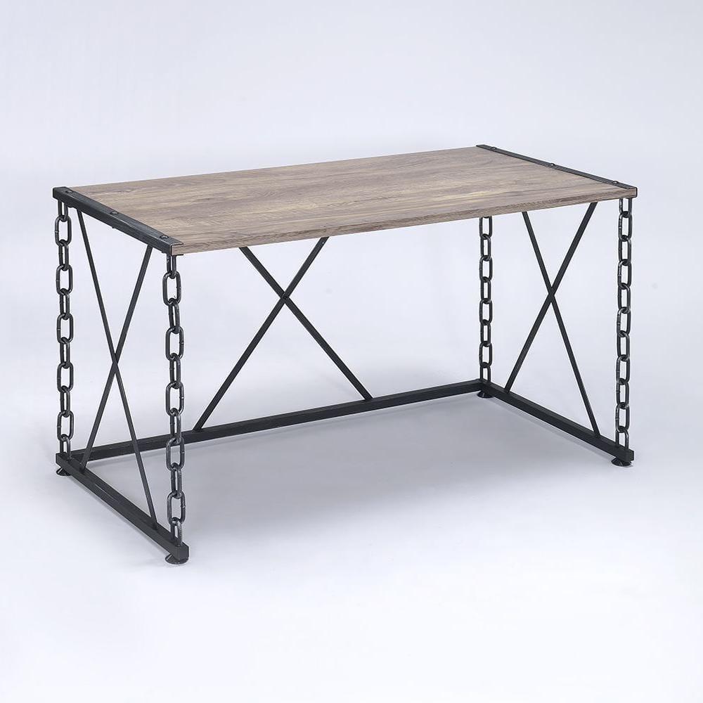 Acme Furniture 48" Jodie Console Table Rustic Oak and Antique Black Finish: Melamine Veneer, Metal Frame, Spot Clean
