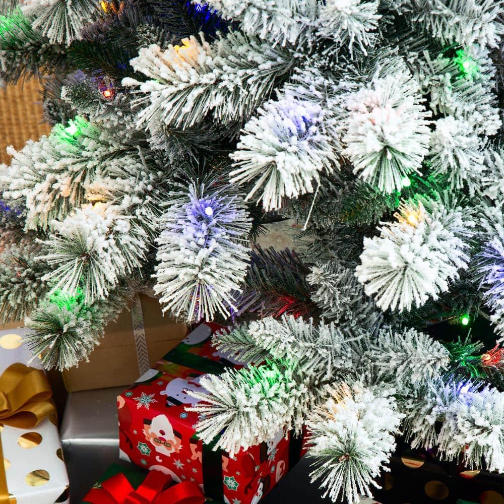 Slender Flocked Pine Christmas Tree with LED Lights