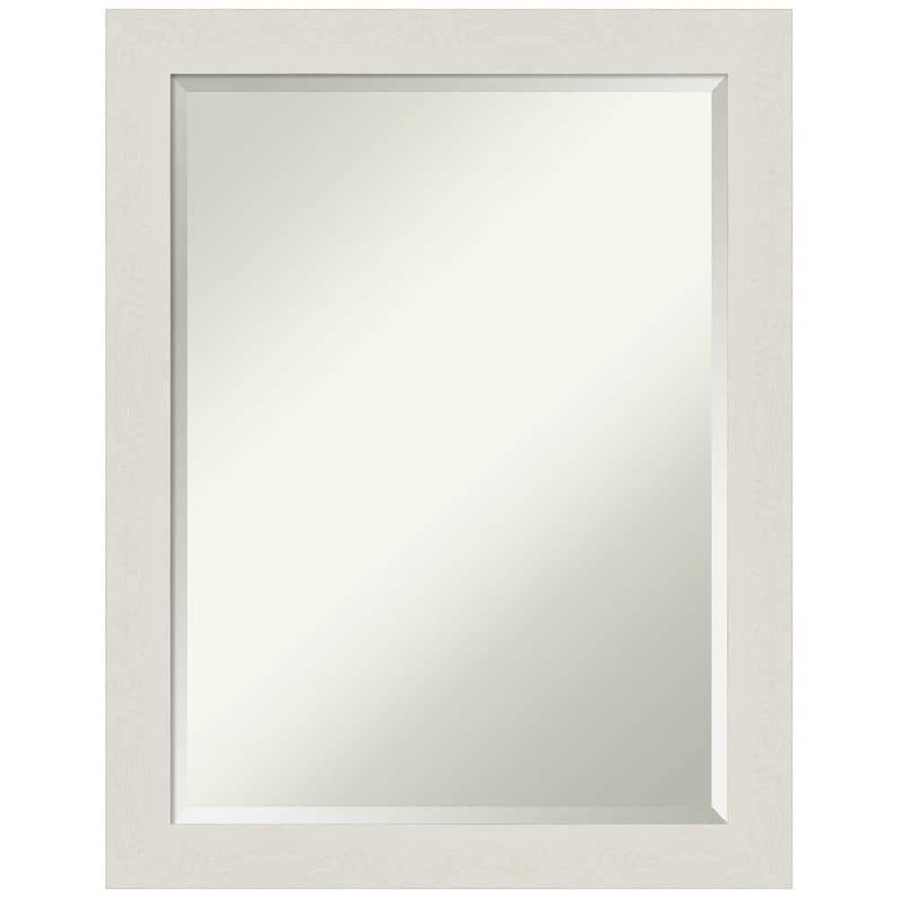 21" x 27" Rustic Plank White Framed Bathroom Vanity Wall Mirror - Amanti Art: Rectangle, Polystyrene Frame, Wall Mount