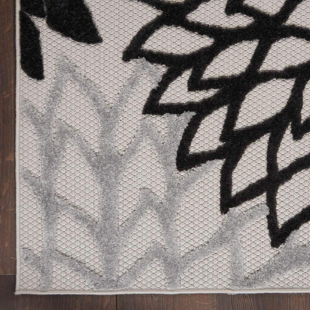 Nourison Aloha Floral Bloom Flatweave High-Low Indoor Outdoor Area Rug Black White 6' x 9'