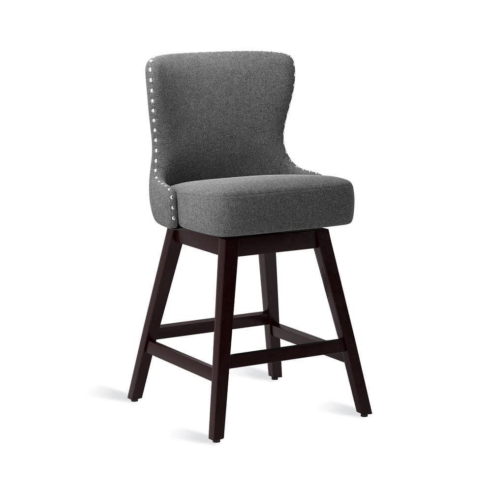 Zola 26 in. Gray Wood Frame Fabric Upholstered Swivel Bar Stool (Set of 4)