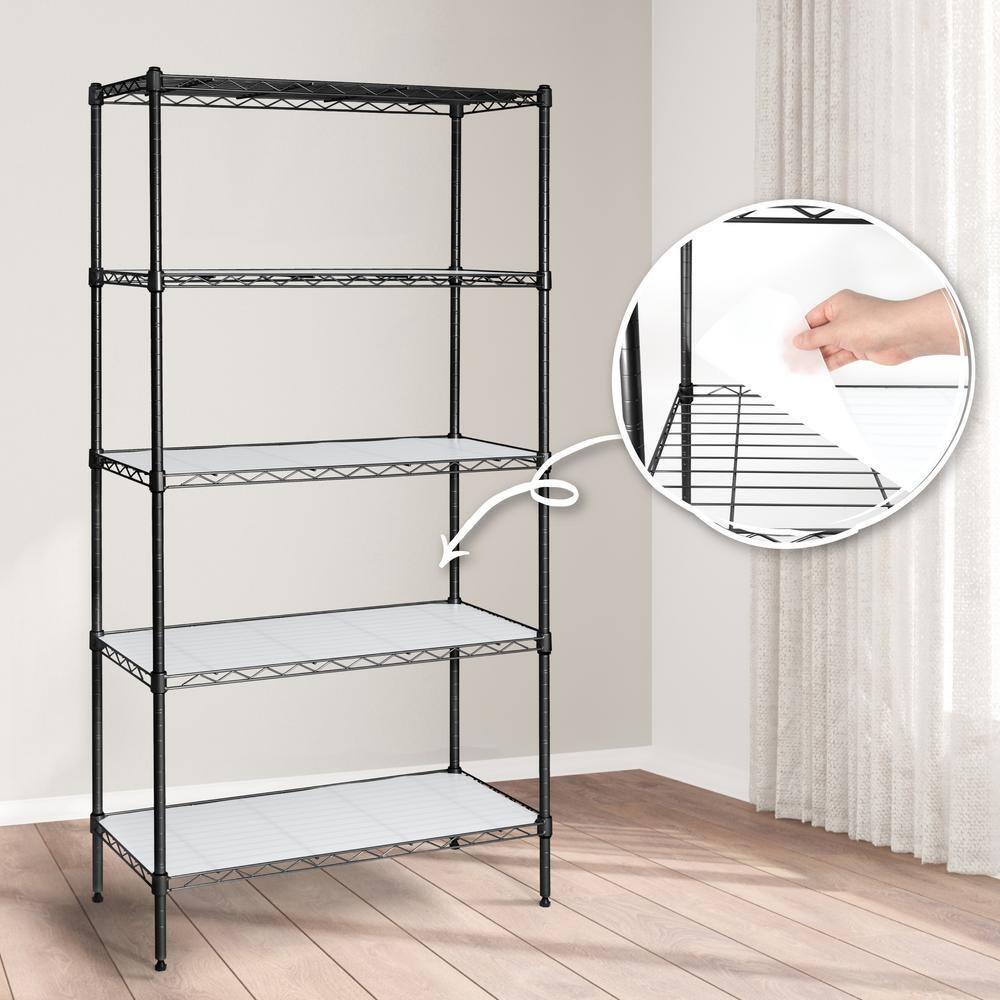 Black Adjustable Height 5-Tier Steel Garage Storage Shelving Unit with Clear Liners