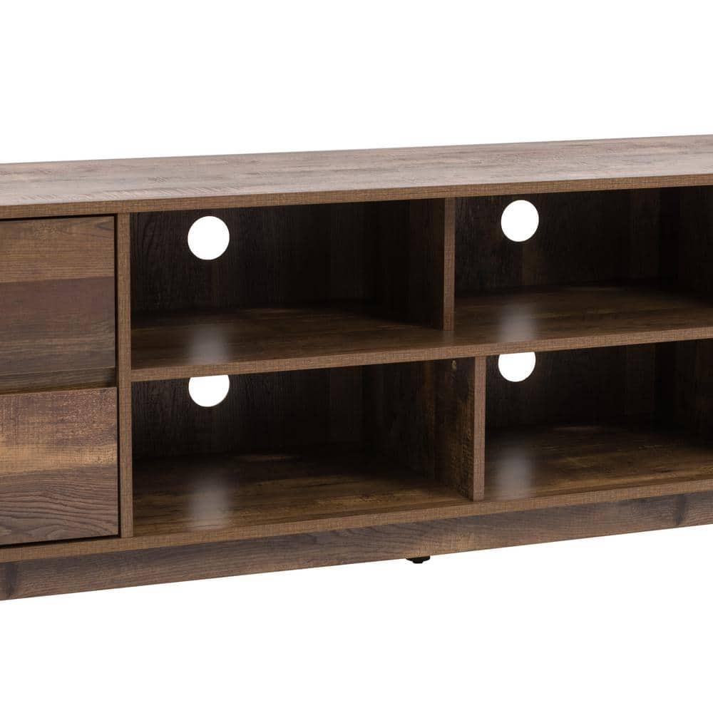 Hollywood Wood Grain TV Stand for TVs up to 85" with Drawers Brown - CorLiving: Mid-Century Modern Media Console