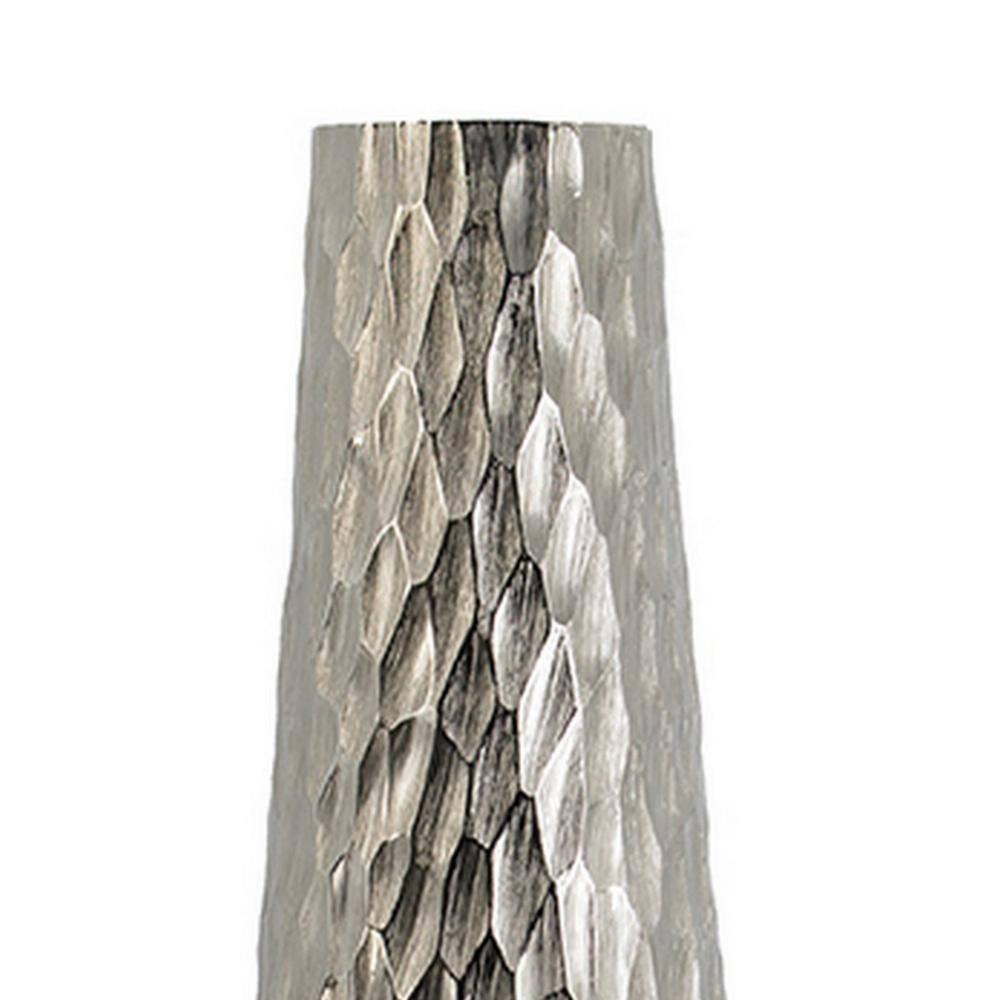 Benjara BM302673 23 in. Diamond Textured Tapered Aluminum Tall Oblong Vase, Silver