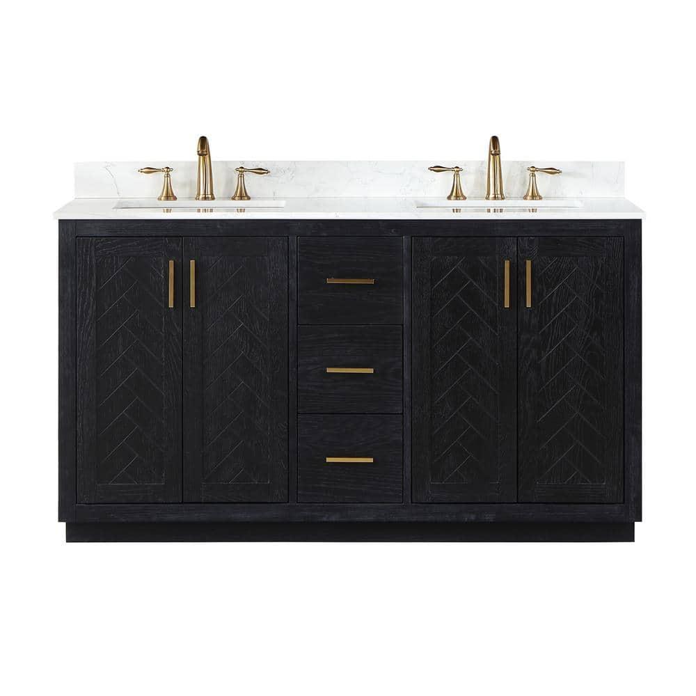Gazsi 60" Double Bathroom Vanity Set in Black Oak without Mirror