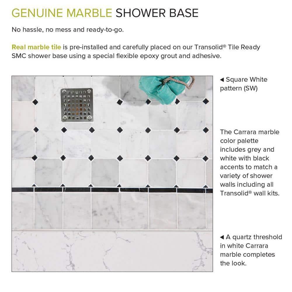 White Marble Pre-Tiled 60" x 36" Shower Base with Right-Hand Drain