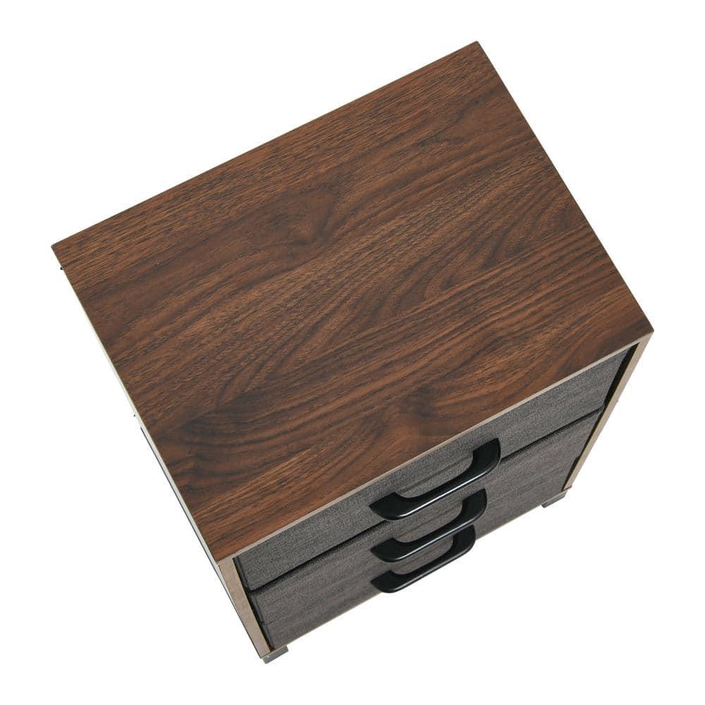 Household Essentials 3 Drawer Dresser, Narrow Storage Chest, Multi-Color Drawers, Wire Backing and Metal Feet, Wood Handles, Mid Century Walnut Laminate
