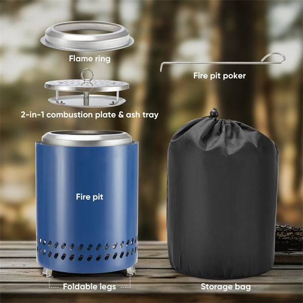 Compact Blue Stainless Steel Tabletop Fire Pit