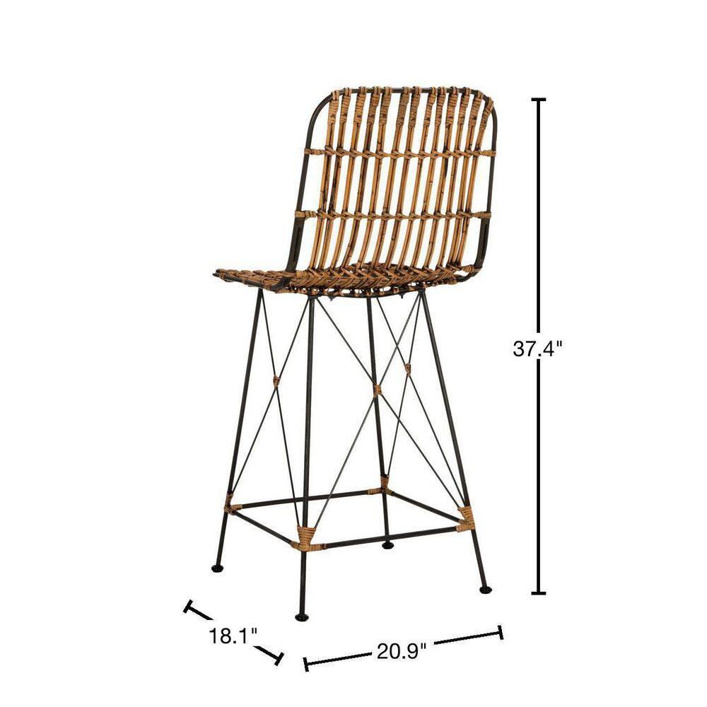 Minerva Wicker Counter Stool (Set of 2)  - WIK6509 - Natural Brown Wash/Black - Safavieh