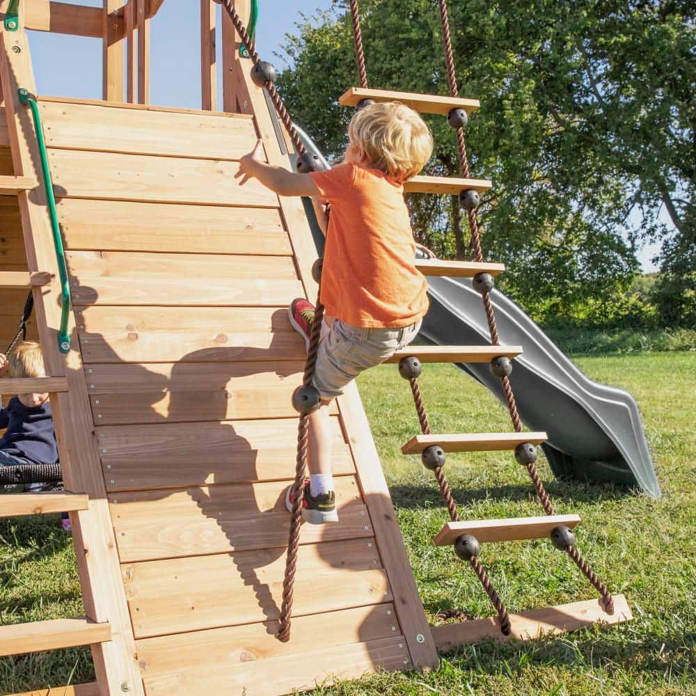 Backyard Discovery Endeavor Cedar Wood Swing Set, Slide, Play Deck, Rock Wall, Rope Ladder