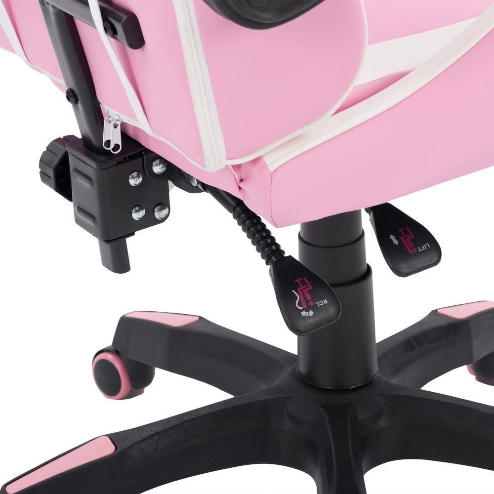 CorLiving Ravagers Pink and White Vinyl PVC Fabric Ergonomic Adjustable Height Gaming Chair for Adults - High Back Computer Chair, Gamer and Video Game Chair