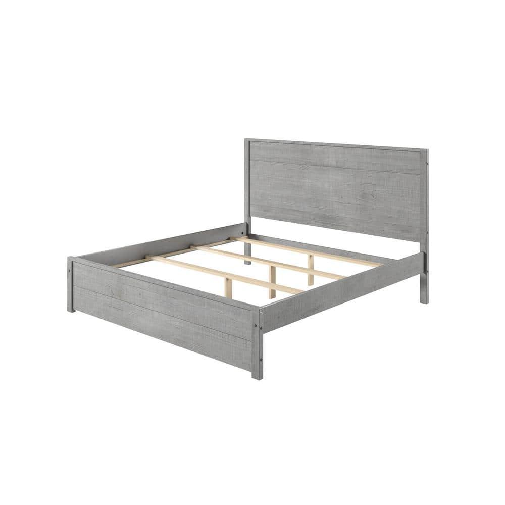 Camaflexi Hampton Solid Wood King Size Bed Frame with Headboard, King Bed with Wood Slat Supports, Driftwood Finish