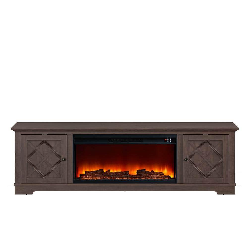 78" Farmhouse TV Stand for TVs up to 80" with Electric Fireplace Brown - Festivo: Media Console, MDF Storage