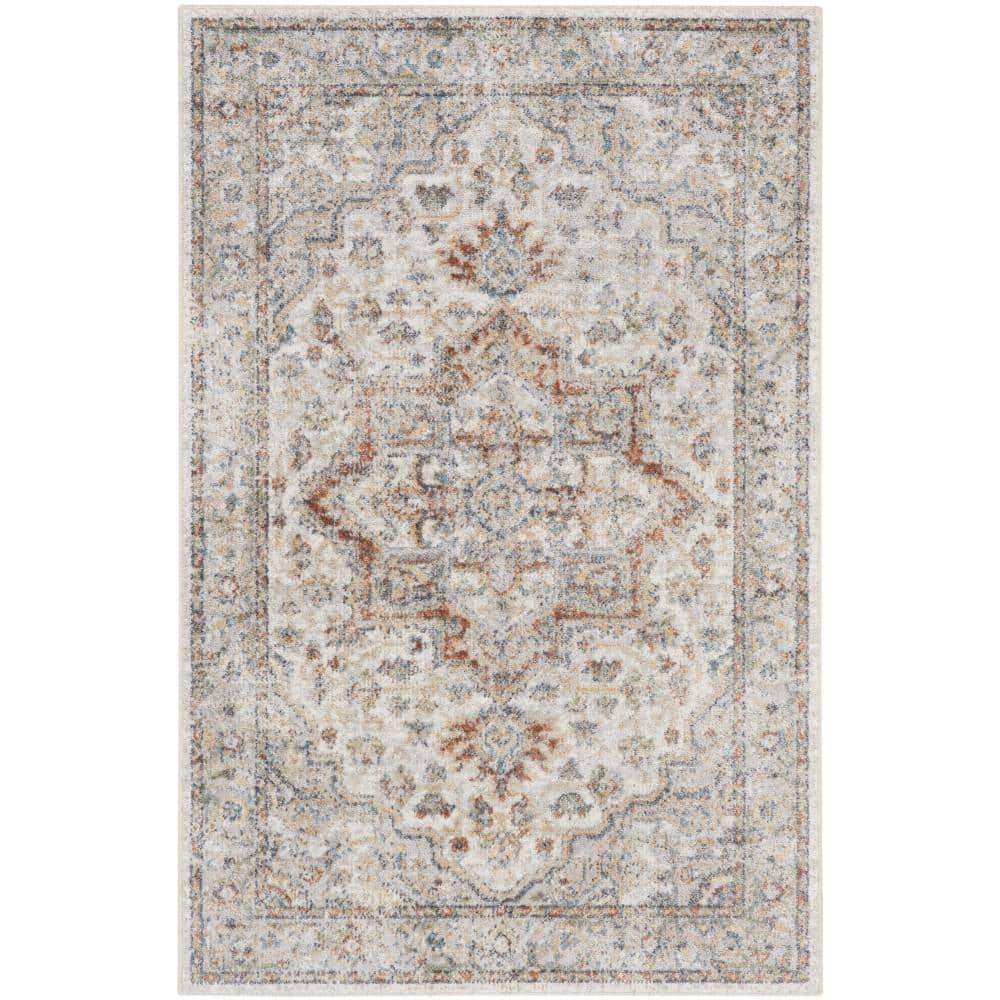 Nourison Astra Machine Washable Vintage Medallion Indoor Rug Grey/Multi 2'2" x 4'